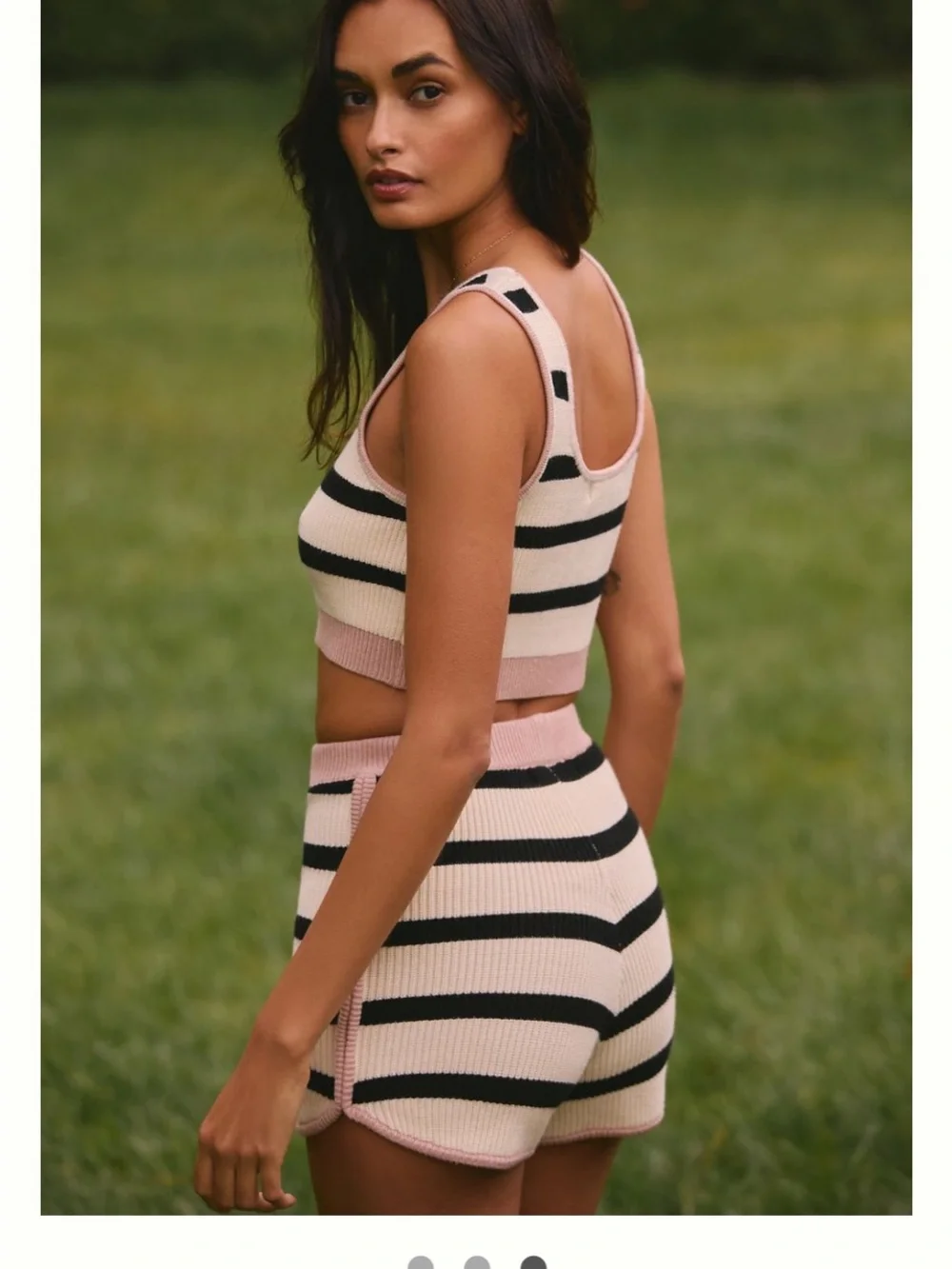 Anthropologie Size XL Striped Knit Cardigan, Crop Top & Shorts Set -Pink & Black - Picture 13 of 15